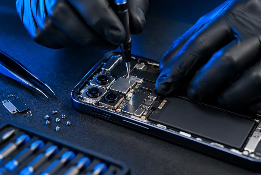 Intervento di riparazione su uno smartphone